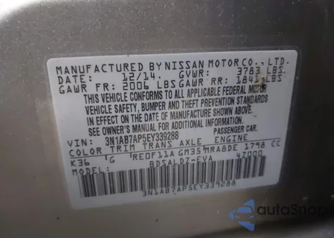 2014 Nissan Sentra Sv from USA, damaged, VIN 3N1AB7AP5EY339288